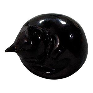 Miniature Mini Black Pottery Sleeping Fox Cat Kitty Acoma Southwest Home Accent